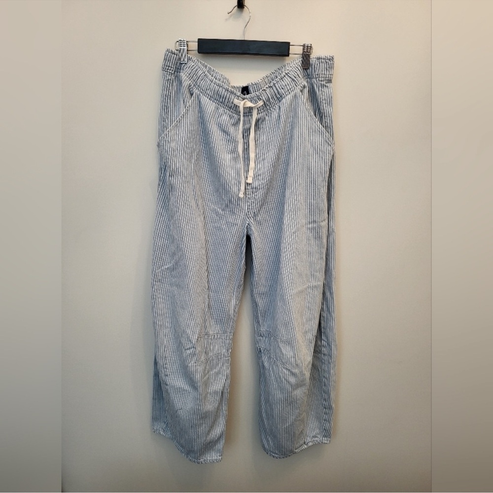 GAP Blue Striped Wide Leg Barrel Horseshoe Pants Size Large - Picture 7 of 10